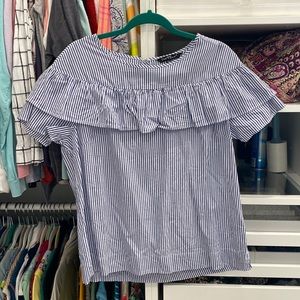 Ruffle stripe top blue and white size L